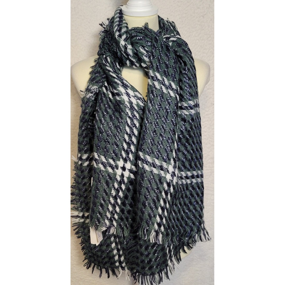 APT 9 Womens Blanket Scarf Dark Green Black White One Size 76" x 26" Winter 1227